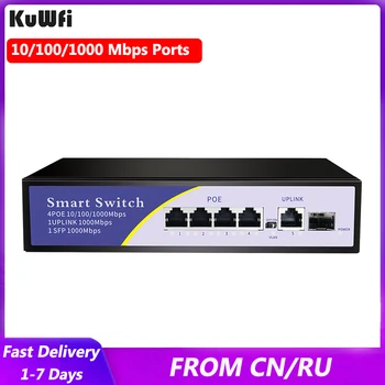 KuWfi POE Switch With 4 Port POE IEEE 802.3 AF/PER Ethernet Jungiklis Su AutoUplink Uosto IP Kameros/Wireless AP/Wifi Router 9