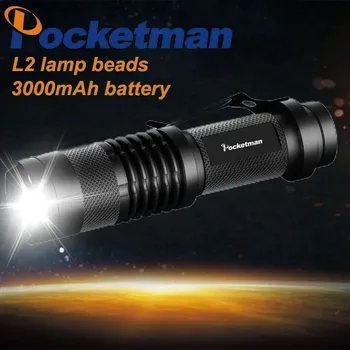 Galingas Mini LED Žibintuvėlis Nešiojamas Super Ryškus Žibintuvėlis, didelis šviesus L2 Žibintų 3 Rūšių Zoomable Žibintuvėlis Šviesos Naudojimo 3000mAh Baterija 12