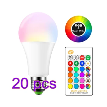 20pcs E27 LED 16 Spalva Keičiasi RGB Magija Lemputės, Lempos 10/15W 85-265V RGB Led Šviesos Prožektorius + IR Nuotolinio Valdymo 5