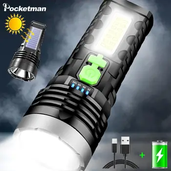 LED Žibintuvėlis Saulės Fotoblykstės USB Įkraunamas Žibintuvėlis atsparus Vandeniui Žibintuvėlis, Super Ryškus Žibintuvėlis už Kempingas, Žygiai, Žvejyba 7