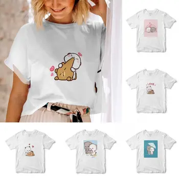 Kawaii Mielas Pora Cat Graphic marškinėliai Moterims Drabužių korėjos Trumpas Rankovės Tees Atsitiktinis O Kaklo Viršūnes Laides Negabaritinių Marškinėliai