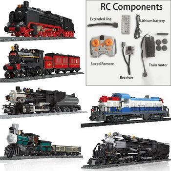 Suderinamas Su LEGO Didelis Geležinkelių Automobilių Lokomotyvų Blokai Žaislai Miesto pavyzdžiu Steampunk Era Plytų Retro Traukinio Su Elektros Varikliu 23