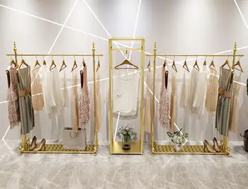 Aukso paprastas šviesos prabanga geležies drabužių parduotuvė display rack asmeninį kūrybos pakaba display rack