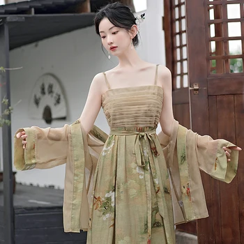 2023 naujas kinų stiliaus modernus hanfu rytų stiliaus suspender suknelė gėlių spausdinti skara kailis dviejų dalių rinkinys moterims hanfu rinkinys 5