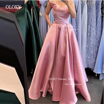 OLOEY Elegantiškas Stebėjimo Rožinė Satino Ilgai Prom Dresses arabų Moterų Suknelės, Šaliai, Su Kišenėmis Vakare Chalatai Vestido de noche