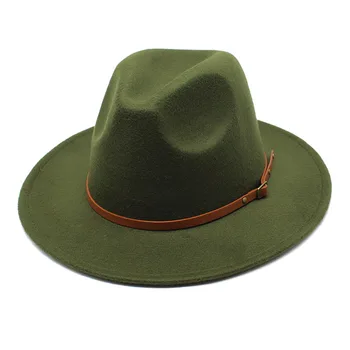 Tamsiai žalia fedora skrybėlę rudens ir žiemos didelis kraštais skrybėlę vyrų ir moterų fetrinė skrybėlė Panama džiazo fedora шляпа женская kaubojaus skrybėlę
