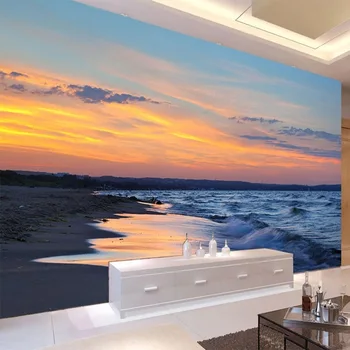 Custom 3D Sienos Freskos Šiuolaikinės Sunset Beach Kraštovaizdžio Fone Sienos, Namų Dekoro Gyvenimo Kambario, Miegamasis Gamtos Kraštovaizdžiu 3D Tapetai
