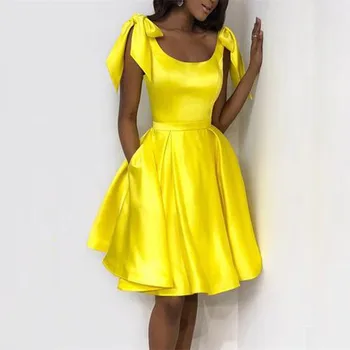 Geltonos spalvos Satino Trumpas Homecoming Suknelės 2019 Realaus Gyvenimo Kelio Kelio Atgal į Mokyklą Mielas 8 Klasės Baigimo Pigūs Šalies Chalatai 6