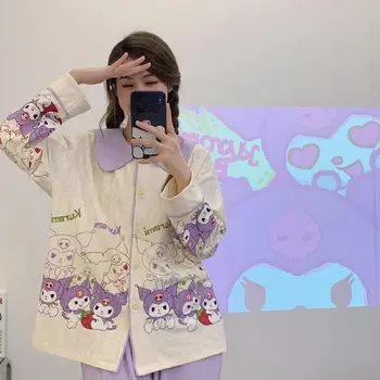 Kawaii Sanrio Medvilnės Pižama Mano Melodija Cinnamoroll Kuromi Animacinių Filmų Prarasti Loungewear Mielas Pavasarį, Rudenį Nustatyti Ainime Mergina Dovana 12