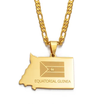 Anniyo PUSIAUJO GVINĖJA Žemėlapis Karoliai, Aukso Spalvos Papuošalai Guinea Ecuatorial Pakabukas Kaklo Papuošalų Žemėlapiai #003321 8