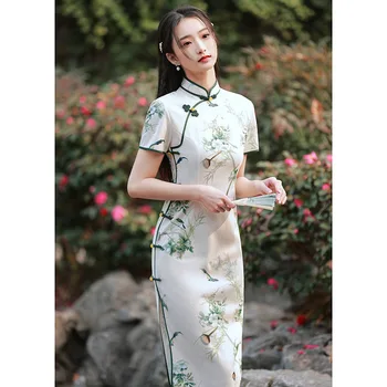 Cheongsam Ilgai Skirsnis Vasaros 2023 Naujas Vasaros Kinija Suya Retro Stiliaus Kinijos Moterų Drabužiai, Dažai, Tapyba Qipao vakarinę Suknelę 1