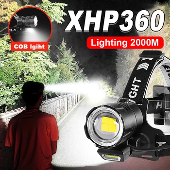 2023 Naujausias Super Galingas Žibintas XHP360 Įkrovimo Žibintai LED Žibintų Didelės Galios Galvos Žibintuvėlis USB Kempingas Žibintų