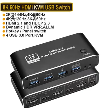 HDMI 2.1 KVM Switch HDMI USB 3.0 KVM Switch 8K 1080@240Hz USB KVM Switcher bendrų Indikatorius Klaviatūrą Ir Pelę, Spausdintuvą 16