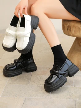 Britų Stiliaus moteriški Batai Platformos Mokasīni, Su Kailio Moteriška Avalynė, Suapvalinti Tne Oxfords Seklių Burną Rudenį Laisvalaikio Sneaker Prep