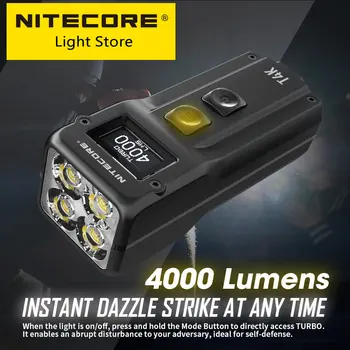 NITECORE T4K Keychain Žibintuvėlis 4000 liumenų kišeninis nešiojamas super šviesus USB-C Krovimo pagalbos edc klavišą lempa su baterija 10