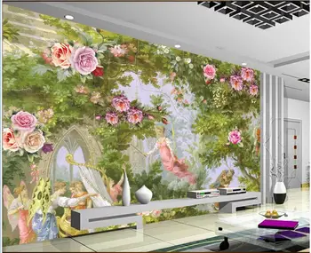 3d tapetai pasirinktinius nuotraukų freskos Europos stiliaus aliejaus tapybai sodo gėlių angelas kambarį namų dekoro tapetai, sienų ir 3 d