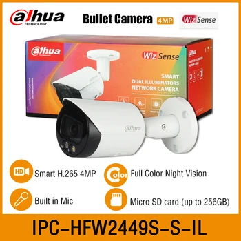 Dahua IPC-HFW2449S-S-IL 4MP Smart H. 265 Dviguba Šviesos IR 30M Mini Kulka WizSense Tinklo PoE IP Camera Built in Mic IP67 SMD Plius 18