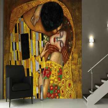 Freskos Gustav Klimt Bučinys Sienos 3D Sienų tapetai sienoms, tv foną Didelės freskos kambarį popieriaus tapetai miegamajame