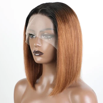 Trumpas Bob Žmogaus Plaukų Perukai Moterims, Rudos Spalvos Nėriniai Priekiniai Perukai Su Juoda Šaknys HD Skaidrus Nėriniai Brazilijos Plaukų Perukai 4