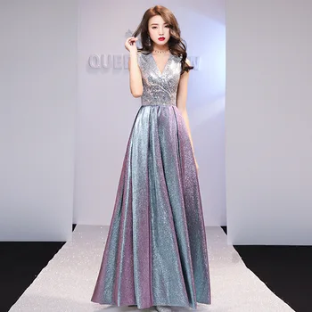 China vakarinę Suknelę Vakare Šalies Elegantiškas-line Ilgai, V-Kaklo Sidabro Oficialią Šalies Chalatai Chalatas De Soiree 4
