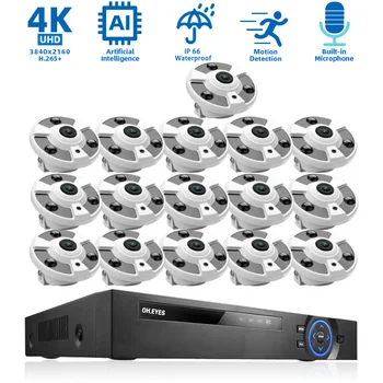 16 Kanalų Saugumo Dome kamerų Sistema 4K 16CH POE NVR Rinkinys Patalpų Namuose, CCTV-IP Fisheye Kamera, Vaizdo Stebėjimo Sistemos Komplektas 8CH 14
