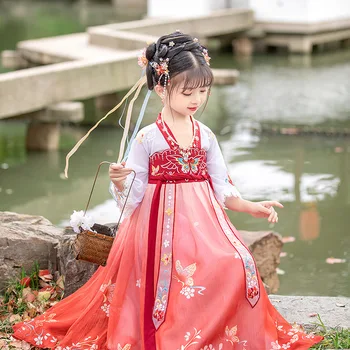 Šalis Atlikti Fairy Dress Vaikai Raudona Drugelis Siuvinėti Hanfu Derliaus Tradicinės Kinų Stiliaus Drabužius, Drabužius 5