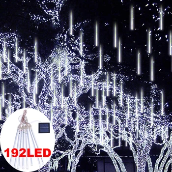 Saulės Meteoras Dušas Kalėdų Lietus, Lauko Žibintai 8 Vamzdžiai 192 LED Vandeniui Sodas Šviesos Šalis, Kalėdų Medžio Apdaila 15