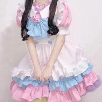 Kawaii Lolita Anime Kambarinės Apranga Rožinė + Mėlyna Cosplay Kambarinės Apranga Lolita Sijonas Kostiumas Mielas Japonijos Cosplay Kostiumų Anime Apranga 9