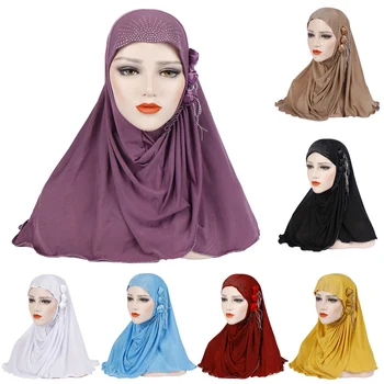 Malaizijos Musulmonų Moterų, Mergaičių, Hijab Gėlių Chemo Bžūp Vienas Gabalas Amira Momentinių Šalikas Skaros Turbaną Variklio Dangčio Malda Islame Skrybėlę Galvos Wrap