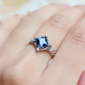 FDLK Sukurta Mėlyna Kristalų Žiedas Princess Crown Halo Sužadėtuvių, Vestuvių Žiedai, Sidabro Spalvos Žiedai Moterų 2020 m. 15