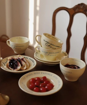 Prancūzijos keramikos kavos puodelio dizaino prasme nišą avižiniai dribsniai taurės pusryčiai taurės aukštos grožio valgomasis plokštė
