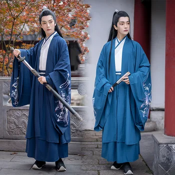 Senovės Kinų Juoda Hanfu Suknelė Stiliaus Kinijos Liaudies Šokių Vaidmenų Kimono Tradicinės vyriškos Kovos Menų Drabužiai 8