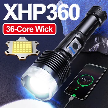 XHP360 Labiausiai Galingas LED Žibintuvėlis 5000000LM Super Šviesus Zoomable Lauko avantiūra Taktinis Žibintuvėlis, Avarinis Energijos Banko