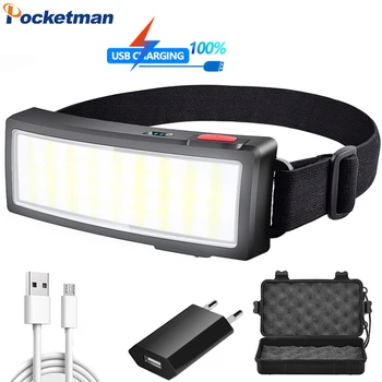 Pocketman COB LED Žibintai USB Įkrovimo priekinis žibintas atsparus Vandeniui Žibintas Didelio Šviesos srauto Kempingas Galvos Žibintuvėlis su Baterija 18