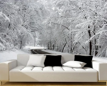 Individualizuotos Fono paveikslėlį sniego peržiūrėti miškų juodas ir baltas fonas sienos Freskos namų puošybai kambarį miegamasis freskomis 3d tapetai 20
