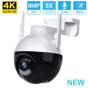 4K 8MP IP Kameros 5xZoom Žmogaus Aptikimo Vaizdo Stebėjimo Kamera, WiFi Lauko Spalva Naktinio Matymo Apsaugos Kameros