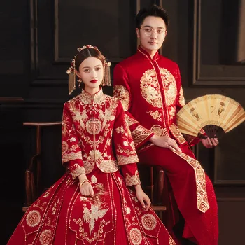 Išskirtinį Red Phoenix Siuvinėjimo Cheongsam Kinų Stiliaus, Nuotaka, Vestuvinė Suknelė, Elegantiškas Santuokos Qipao 6