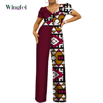 Afrikos Moterys Boubou 2 Vnt. Rinkinys trumpomis Rankovėmis Spausdinti Top Marškinėliai ir Laisvas Kelnes Nesimetriškas Afrikos Drabužiai Moterims Wy9910