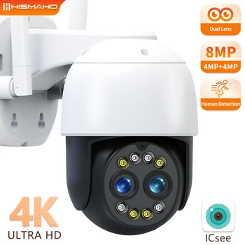 4K 8MP Dvigubo Objektyvo Kamera, WiFi Lauko 8X Zoom IP Cam 2K PTZ Apsaugos Vaizdo Stebėjimo Žmogaus Aptikimo Onvf ICsee 2