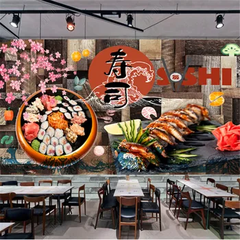 Šiuolaikinės Medinės Lentos, Japonų Suši Tapetai Pramonės Dekoro Sakura Nuotrauką Restoranas Fono Sienos Dokumentų Freskos 3D 21