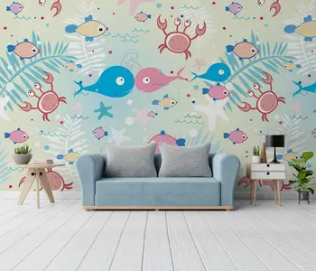 Pasirinktinę Animaciją žuvis, povandeninis pasaulis sienų apmušalus vaikų kambario dekoracija maison meno tapetų estetinį kambario dekoro 17