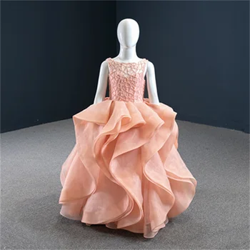 Pink Gėlių mergaičių Suknelės Vestuvėms-line Grindų Ilgis Tiulio Raukiniai Ilgai Mergaičių Inscenizacija Suknelės Mažai Vaikams Baby 2
