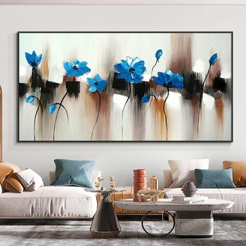 Abstrakti Mėlynos Gėlės Aliejaus Tapybai 100% Rankomis Dažyti Augalų Tapybos Ant Drobės Modernios Sienos Meno Kambarį Namų Dekoro 7