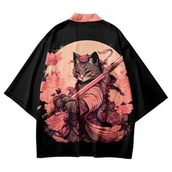 Derliaus Japonų Samurajus Spausdinti Kimono Streetwear Vyrų, Moterų Megztinis Haori Harajuku Tradicinės Paplūdimio Yukata 10
