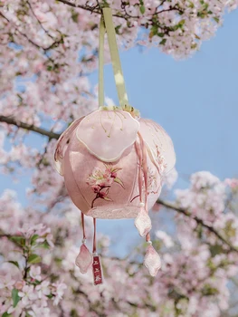 Hanfu Mažas Maišelis Originalaus Dizaino Peach Blossom Rankinėje Siuvinėtos Rankinės Sferiniai Žibintų Maišelį Pavasario Hanfu Priedai 9