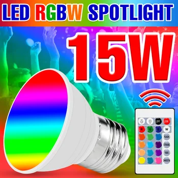 LED RGB Bombilla 15W Lemputė E27 Led Spot Lemputė E14 Smart Lemputė GU10 Lemputė 220V RGBW Magija Lemputė MR16 Led Lampara Namų Apšvietimas 19