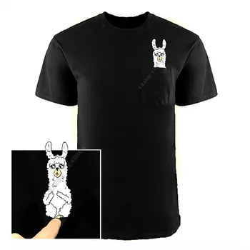PLstar Kosmosas Kišenėje marškinėliai Vasaros Lama atspausdintas t-shirt vyrams, moterims marškinėliai topai juokinga medvilnės juoda tees