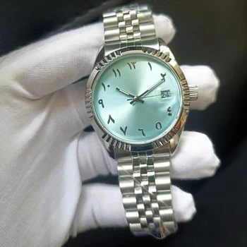 Baby Blue Arabų Unisex Laikrodžiai Plieno Watchband Mechaninis Laikrodis Atsparus Vandeniui
