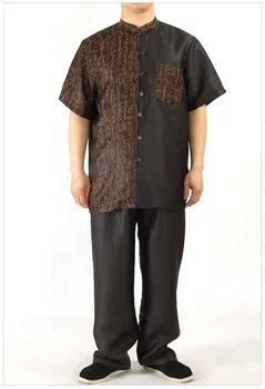 100% wateredgauze šilko trumpas rankovėmis marškinėliai, kelnės nustatyti,gambiered Guangdong šilko tango kostiumas,šilko tradicinės Kinų vyrų drabužiai.