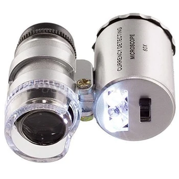 60x Mini Pocket LED UV Juvelyrų Loupe Mikroskopu Stiklo Papuošalų Didinamojo stiklo Lašas Laivybos 16